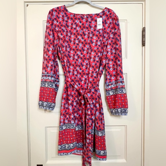 NWT LOFT red floral tie dress size L - Picture 4 of 7